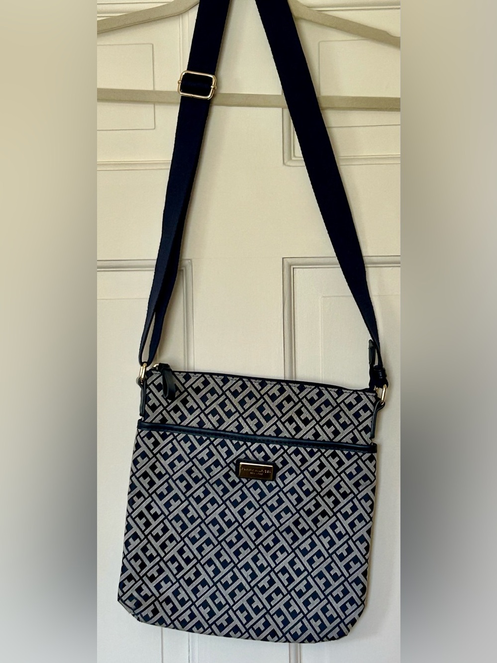 Tommy Hilfiger Navy and White Monogram Crossbody